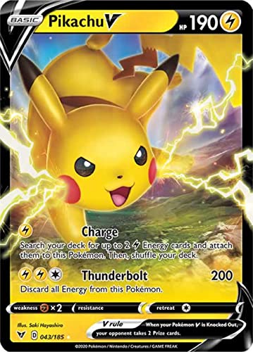 Pikachu V 043/185 Ultra Rare Pokemon Karte (SWSH04 Vivid Voltage) + TitanCards® Toploader von Titan Cards