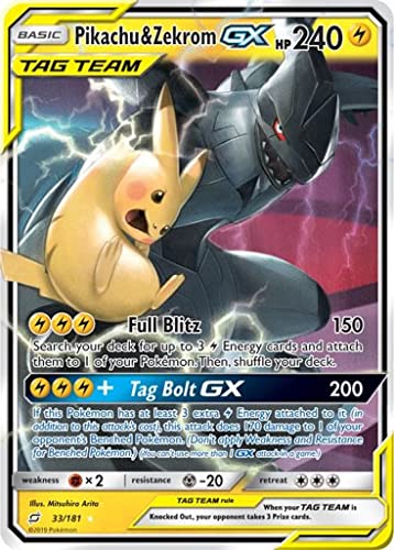 Pikachu & Zekrom GX 33/181 Ultra Rare Pokemon Karte (Sun & Moon Team Up) + TitanCards® Toploader von Titan Cards