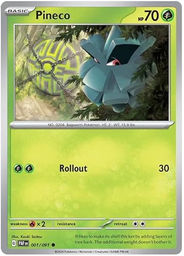 Pineco 001/091 Common Pokemon Karte (SV 4.5 Paldean Fates) + 1x TitanCards® Toploader von Titan Cards