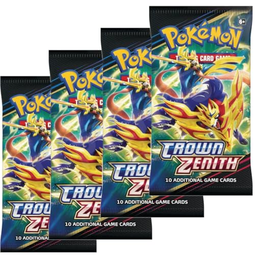 Pokémon TCG: Crown Zenith – Schwert und Schild – Boosterpacks x 4 plus TitanCards Toploader, Pokemon Crown Zenith, Pokémon Crown Zenith, für Fans von Crown Zenith Booster Box, Pokemon-Karten-Set von Titan Cards