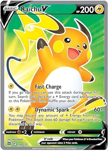 Raichu V 158/172 Ultra Rare Pokemon Karte (SWSH Brilliant Stars) + 1x TitanCards® Toploader von Titan Cards