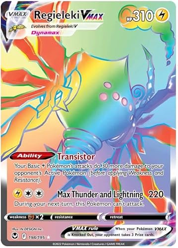 Regieleki VMAX 198/195 seltene Regenbogen-Pokemon-Karte (SWSH Silver Tempest) + 1x TitanCards® Toploader von Titan Cards