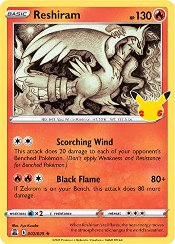 Reshiram 002/025 Seltene Pokemon Karte (Celebrations 25th Anniversary) + TitanCards® Toploader von Titan Cards