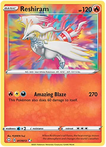 Reshiram 017/072 Amazing Rare Pokemon Karte (Shining Fates) + TitanCards® Toploader von Titan Cards