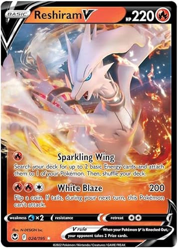 Reshiram V 024/195 Ultra-Rare Rare Pokemon Karte (SWSH Silver Tempest) + TitanCards® Toploader von Titan Cards