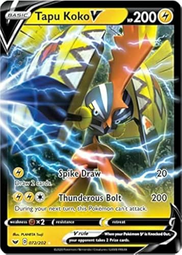 Tapu Koko V 072/202 Ultra Rare Pokemon Karte (Schwert & Schild) + 1x TitanCards® Toploader von Titan Cards