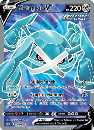 Titan Cards Metagross V 181/198 Ultra Rare Pokemon Card (SWSH Chilling Reign) Toploader von Titan Cards