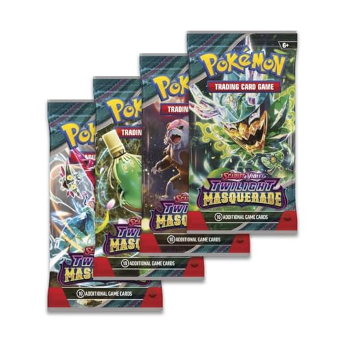 Titan Cards Pokemon TCG Scarlet & Violet Twilight Masquerade Booster Packs x4 | Jedes Pack enthält 10 Pokémon-Karten | Je EIN Artwork von jedem + TitanCards Toploader von Titan Cards