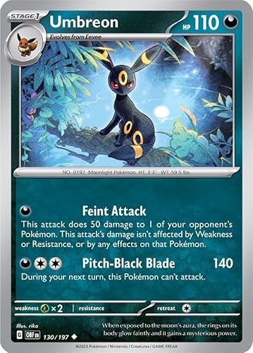 Umbreon 130/197 Uncommon Pokemon Karte (SV Obsidian Flames) + TitanCards® Toploader von Titan Cards