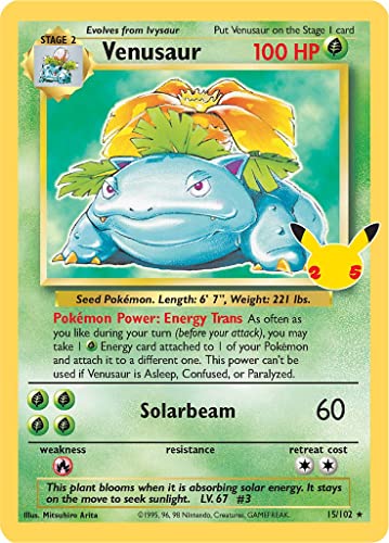 Venusaur 15/102 (Base Set) + 1x TitanCards® Toploader Rare Holo Pokemon Karte (Celebrations Classic Collection) + 1x TitanCards® Toploader von Titan Cards