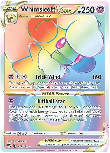 Whimsicott VSTAR 175/172 Rainbow Secret Rare Pokemon Karte (SWSH Brilliant Stars) + 1x TitanCards® Toploader von Titan Cards