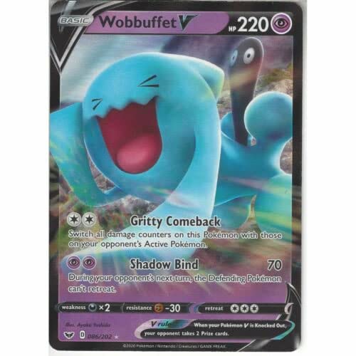 Wobbuffet V 086/202 Ultra Rare Pokemon Karte Schwert & Schild + TitanCards® Toploader von Titan Cards