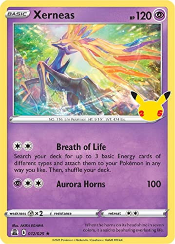 Xerneas 012/025 Seltene Pokemon-Karte (Celebrations 25th Anniversary) + TitanCards® Toploader von Titan Cards