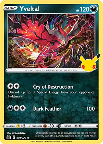 Yveltal 019/025 Rare Pokemon Karte (Celebrations 25th Anniversary) + TitanCards® Toploader von Titan Cards