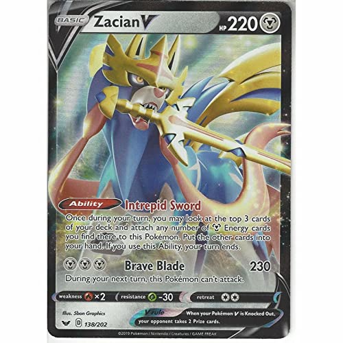 Zacian V 138/202 Ultra Rare Pokemon Karte Schwert & Schild + TitanCards® Toploader von Titan Cards