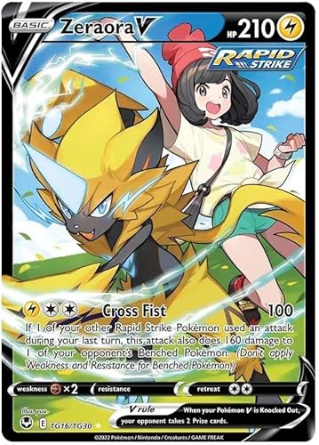 Zeraora V TG16/TG30 Ultra-Rare seltene Pokemon-Karte (Silver Tempest Trainer Gallery) + 1x TitanCards® Toploader von Titan Cards