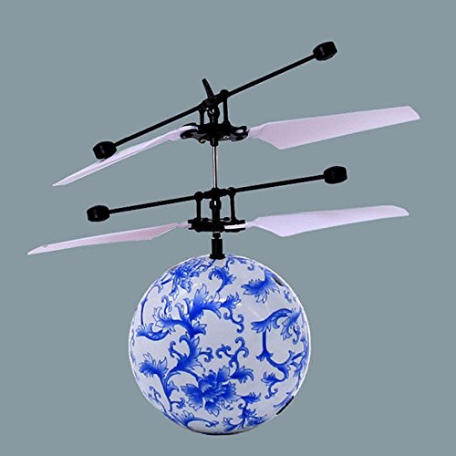 Tixqeaif Infrarot-Induktions-Drohne Flying Flash LED-Beleuchtung Ball Hubschrauber Spielzeug Gestenerkennung Keine Zur Verwendung der Fernbedienung USB-Aufladung (Blaues WeißEs Porzellan) von Tixqeaif