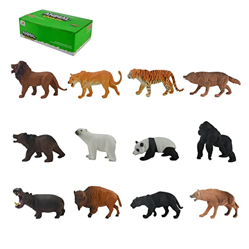 Tizund 12PCS Realistische Wildtiere Spielzeug, Safari Tiere Figur Spielzeug, Dschungeltierfigur kleine für Kinder mit Flusspferden, Löwen, Tiger, Pandas, Weihnachten Passend für Jungen und Mädchen von Tizund