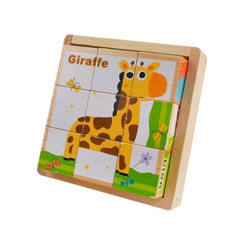 Tizund Sechsseitiges Hölzernes Tierpuzzle, 3D Puzzle, Pädagogisches Spielzeug der Kinder, Löwe, AFFE, Elefant, Rabbits, Giraffe, Zebramuster, Passend für Pädagogisches der 4-6 Jahre Alten Kinder von Tizund