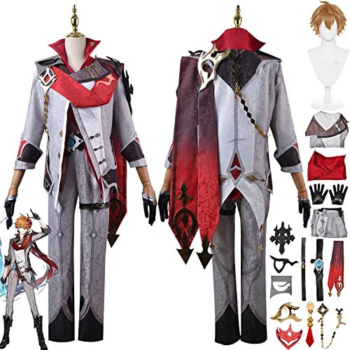 Genshin Impact Tartaglia Cosplay Kostüm Outfit Spielfiguren Raiden Shogun Uniform Full Set Männer Jungen Halloween Karneval Party Dress Up Anzug mit Perücke (XXXL) von Tjmiaohao