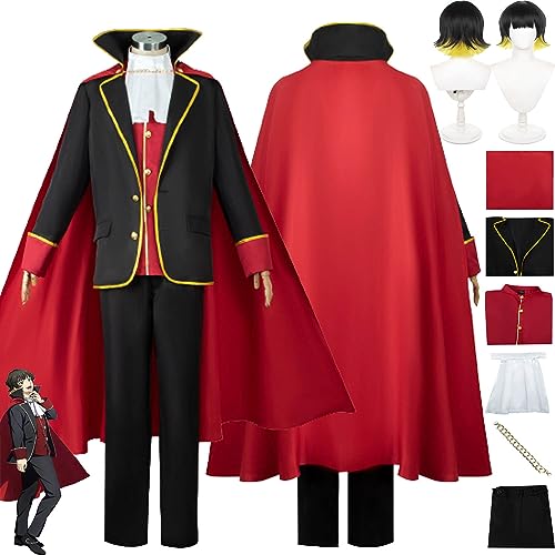 Tjmiaohao Anime Blue Lock Bachira Meguru Cosplay Kostüm Outfit Rollenspiel Uniform Roter Umhang Komplettset Halloween Karneval Party Dress Up Anzug mit Perücke für Männer Jungen (L) von Tjmiaohao