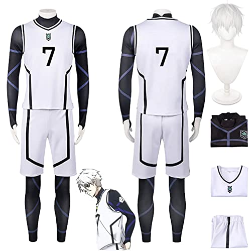 Tjmiaohao Anime Blue Lock Nagi Seishirou No.7 Cosplay Kostüm Outfit Football Jersey Sportswear Uniform Full Set Halloween Karneval Dress Up Anzug mit Perücke für Herren Jungen (L) von Tjmiaohao