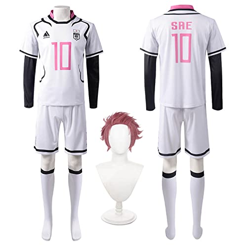 Tjmiaohao Anime Blue Lock No.10 Sae Itoshi Cosplay Kostüm Outfit Football Jersey Sportswear Uniform Full Set Halloween Karneval Party Dress Up Anzug mit Perücke für Männer Jungen (L) von Tjmiaohao