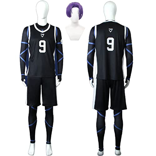 Tjmiaohao Anime Blue Lock No.9 Mikage Reo Cosplay Kostüm Outfit Football Jersey Sportswear Uniform Full Set Halloween Karneval Party Dress Up Anzug mit Perücke für Herren Jungen (M) von Tjmiaohao