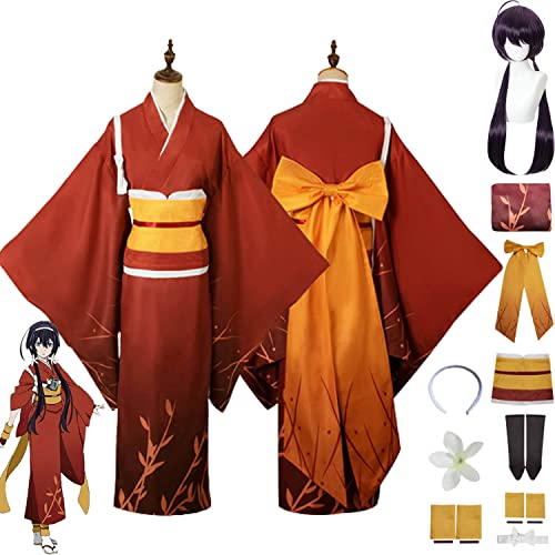 Tjmiaohao Anime Bungou Stray Dogs 4. Staffel Kyoka Izumi Cosplay Kostüm Outfit Kimono Full Set Halloween Karneval Uniform Anziehanzug mit Perücke Kopfschmuck für Frauen Mädchen (L) von Tjmiaohao