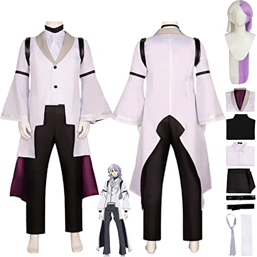 Tjmiaohao Anime Bungou Stray Dogs 4. Staffel Sigma Cosplay Kostüm Outfit Nikolai Gogol Weiße Uniform Full Set Halloween Karneval Party Dress Up Anzug mit Perücke für Männer Jungen (M) von Tjmiaohao