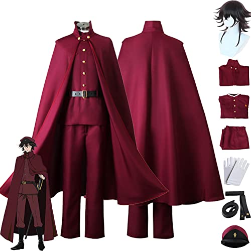 Tjmiaohao Anime Bungou Stray Dogs 4. Staffel Tetchou Suehiro Cosplay Kostüm Outfit Roter Umhang Uniform Full Set Halloween Party Dress Up Anzug mit Hut Perücke für Männer Jungen (L) von Tjmiaohao