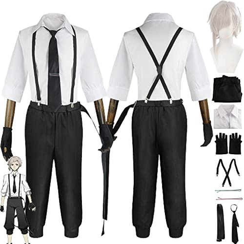 Tjmiaohao Anime Bungou Streunende Hunde Nakajima Atsushi Cosplay Kostüm Outfit Dazai Osamu Mantel Uniform Full Set Männer Jungen Halloween Karneval Kostüm mit Perücke (S) von Tjmiaohao