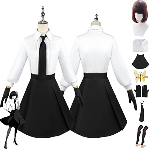 Tjmiaohao Anime Bungou Streunende Hunde Yosano Akiko Cosplay Kostüm Outfit Hemd Uniform Full Set Halloween Karneval Party Dress Up Anzug mit Perücke Kopfschmuck für Frauen Mädchen (L) von Tjmiaohao