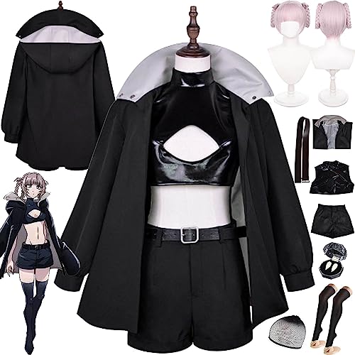 Tjmiaohao Anime Call of The Night Nanakusa Nazuna Cosplay Kostüm Outfit Schwarze Uniform Perücke Falsche Zähne Komplettset Halloween Karneval Dress Up Anzug für Frauen Mädchen (S) von Tjmiaohao