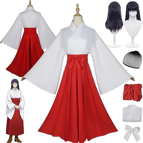 Tjmiaohao Anime Charakter Iroi Utahime Cosplay Kostüm Outfit Jujutsu Kaisen Uniform Komplettes Set Halloween Karneval Dress Up Anzug mit Kopfschmuck Perücke für Frauen Mädchen (L) von Tjmiaohao