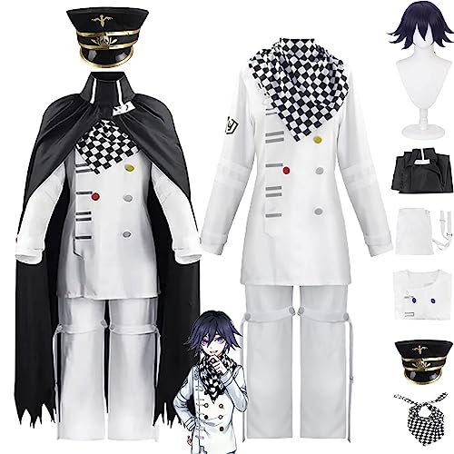 Tjmiaohao Anime Charakter Kokichi Oma Cosplay Kostüm Outfit Danganronpa V3 Weiße Uniform Umhang Hut Perücke Komplettset Halloween Karneval Party Dress Up Anzug für Männer Jungen (XL) von Tjmiaohao