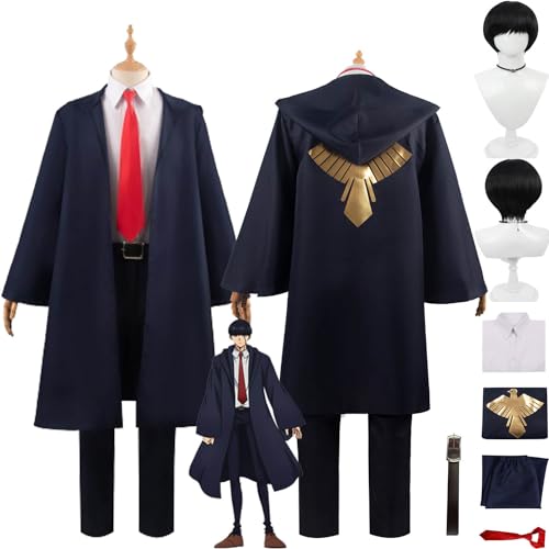 Tjmiaohao Anime Charakter Mush Burned Cosplay Kostüm Outfit Mashle Magie und Muskeln Blau Uniform Full Set Halloween Party Karneval Dress Up Anzug mit Perücke für Männer Jungen (XL) von Tjmiaohao