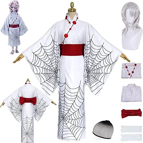 Tjmiaohao Anime Charakter Rui Cosplay Kostüm Outfit Dämonentöter Kanroji Mitsuri Kimono Umhang Perücke Komplettset Halloween Party Karneval Uniform Anziehanzug für Frauen Mädchen (L) von Tjmiaohao