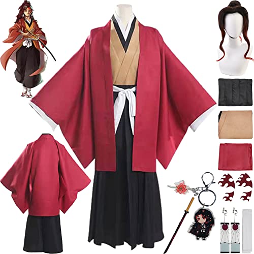 Tjmiaohao Anime Charakter Tsugikuni Yoriichi Cosplay Kostüm Outfit Demon Slayer Kimono Umhang Perücke Aufkleber Full Set Halloween Party Karneval Anziehanzug für Männer Jungen (S) von Tjmiaohao