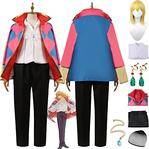 Tjmiaohao Anime Das wandelnde Schloss Howl Cosplay Kostüm Outfit Rollenspiel Uniform Perücke Ohrringe Halskette Komplettset Halloween Karneval Dress Up Anzug für Männer Jungen (M) von Tjmiaohao