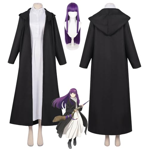 Tjmiaohao Anime Frieren am Fern Cosplay Kostüm Outfit Schwarz Uniform Mantel Kleider Full Set Halloween Karneval Party Dress Up Anzug mit Perücke für Frauen Mädchen (XXXL) von Tjmiaohao