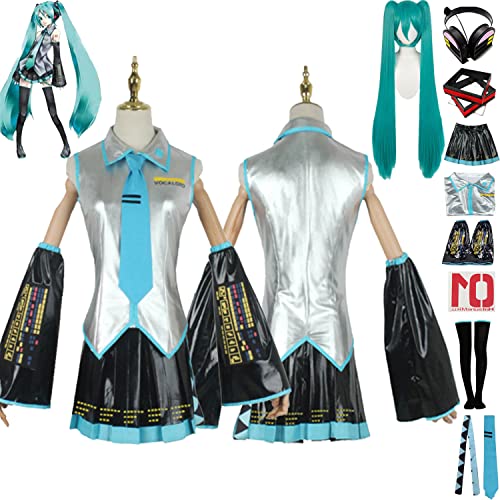 Tjmiaohao Anime H'atsune M'iku Cosplay Kostüm Outfit Japanisch Anfänger Future Uniform Full Set Frauen Mädchen Halloween Dress Up Anzug mit Perücke/Kopfschmuck/Kopfhörer/Aufkleber (XS) von Tjmiaohao