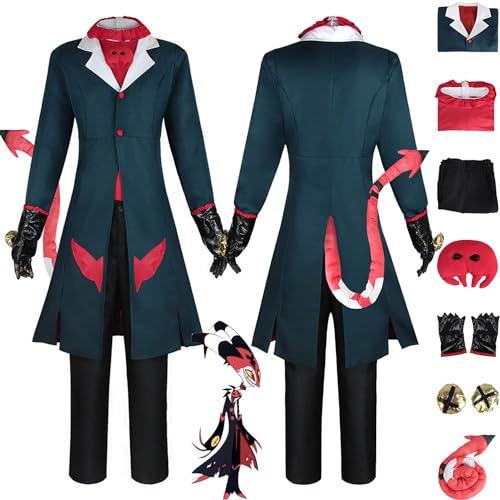 Tjmiaohao Anime Hazbin Hotel Blitzo Boss Cosplay Kostüm Outfit Role Paly Uniform Blau Jacke Full Set Halloween Karneval Party Dress Up Anzug mit Hut Schwanz für Männer Jungen (S) von Tjmiaohao