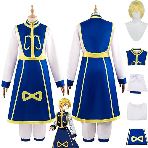 Tjmiaohao Anime Hunter x Hunter Kurapika Cosplay Kostüm Outfit Rollenspiel Blaue Uniform Komplettset Halloween Karneval Party Dress Up Anzug mit Perücke für Männer Jungen (S) von Tjmiaohao