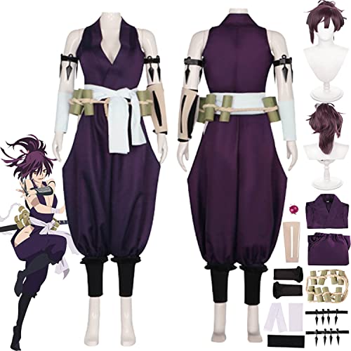 Tjmiaohao Anime Jigoku Raku Yuzuriha Cosplay Kostüm Outfit Rollenspiel Lila Uniform Perücke Kopfschmuck Komplettset Halloween Karneval Party Dress Up Anzug für Frauen Mädchen (M) von Tjmiaohao