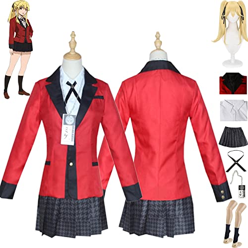 Tjmiaohao Anime Kakegurui Meari Saotome Cosplay Kostüm Outfit Jabami Yumeko JK Schuluniform Perücke Full Set Halloween Karneval Party Dress Up Anzug für Frauen Mädchen (XL) von Tjmiaohao