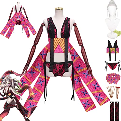 Tjmiaohao Anime Kimetsu No Yaiba Daki Cosplay Kostüm Outfit Dämonentöter Kanroji Mitsuri Uniform Perücke Kopfschmuck Komplettset Halloween Party Dress Up Anzug für Frauen Mädchen (S) von Tjmiaohao