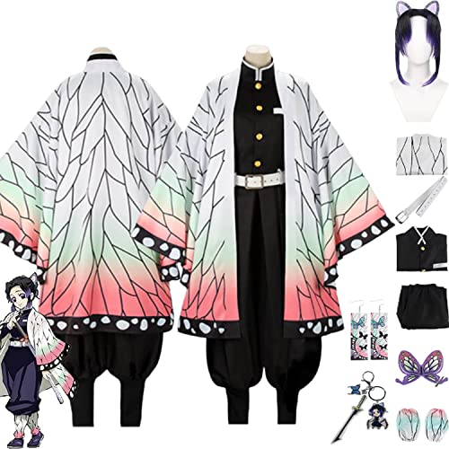 Tjmiaohao Anime Kochou Shinobu Cosplay Kostüm Outfit Demon Slayer Kamado Nezuko Kimono Perücke Umhang Kopfschmuck Full Set Halloween Party Uniform Anziehanzug für Frauen Mädchen (S) von Tjmiaohao