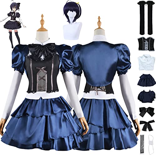 Tjmiaohao Anime Love Chunibyo Other Delusions Takanashi Rikka Dekomori Sanae Cosplay Kostüm Outfit Blaue Uniform Perücke Komplettset Halloween Dress Up Anzug für Frauen Mädchen (L) von Tjmiaohao