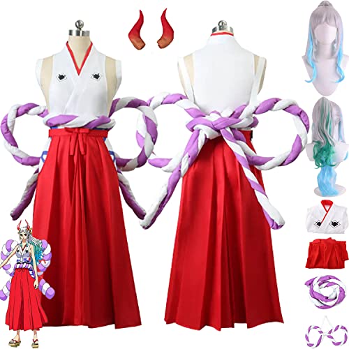 Tjmiaohao Anime One Piece Yamato Kinono Cosplay Kostüm Outfit Wano Land Uniform Full Set Halloween Party Karneval Dress Up Anzug mit Kopfschmuck Perücke für Frauen Mädchen (S) von Tjmiaohao